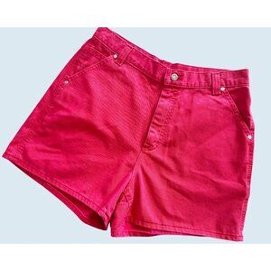 Vintage LEE Riveted 90s Red Denim Carpenter High Waisted Shorts Sz 29